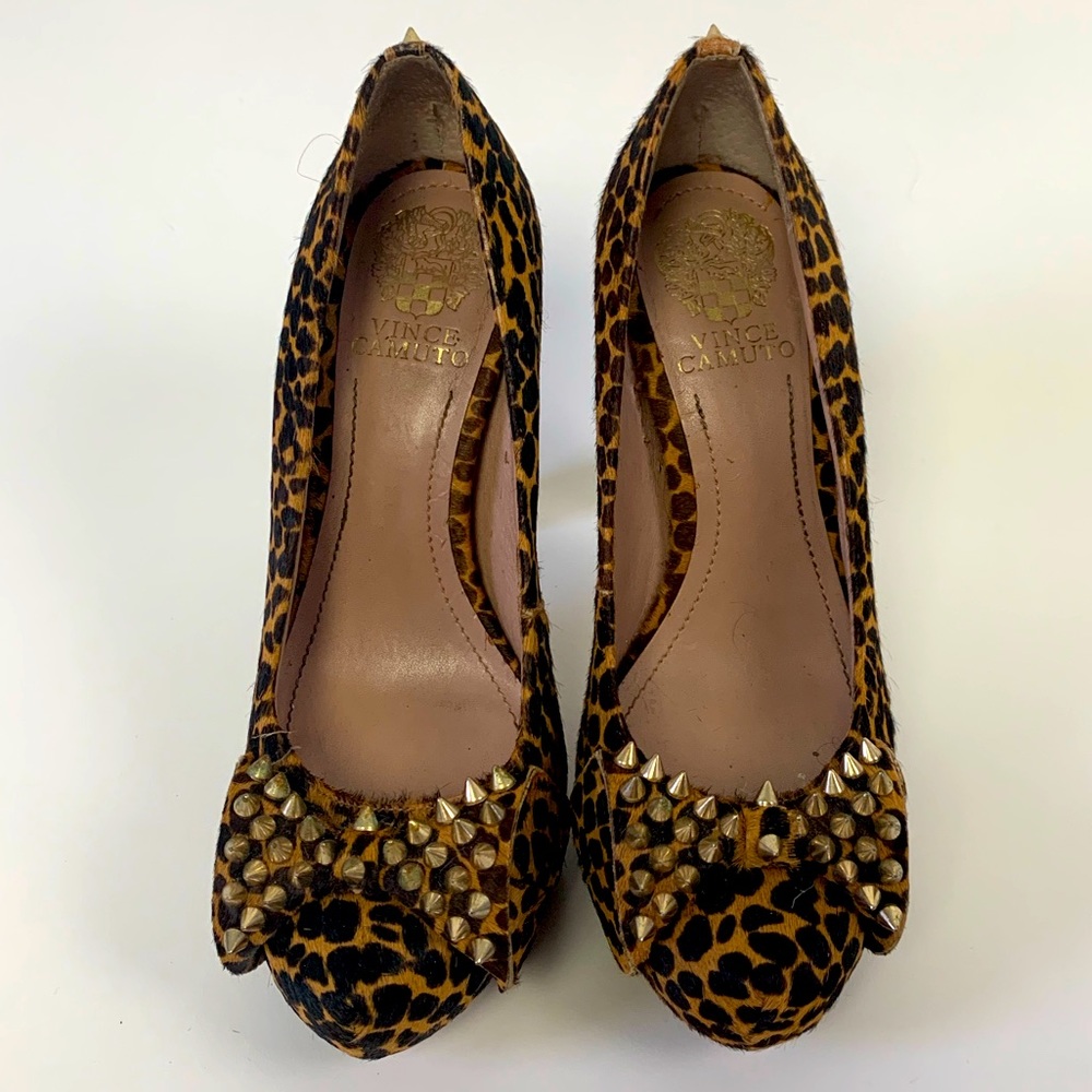 Vince Camuto Spiked Leopard Platform Thick Heel